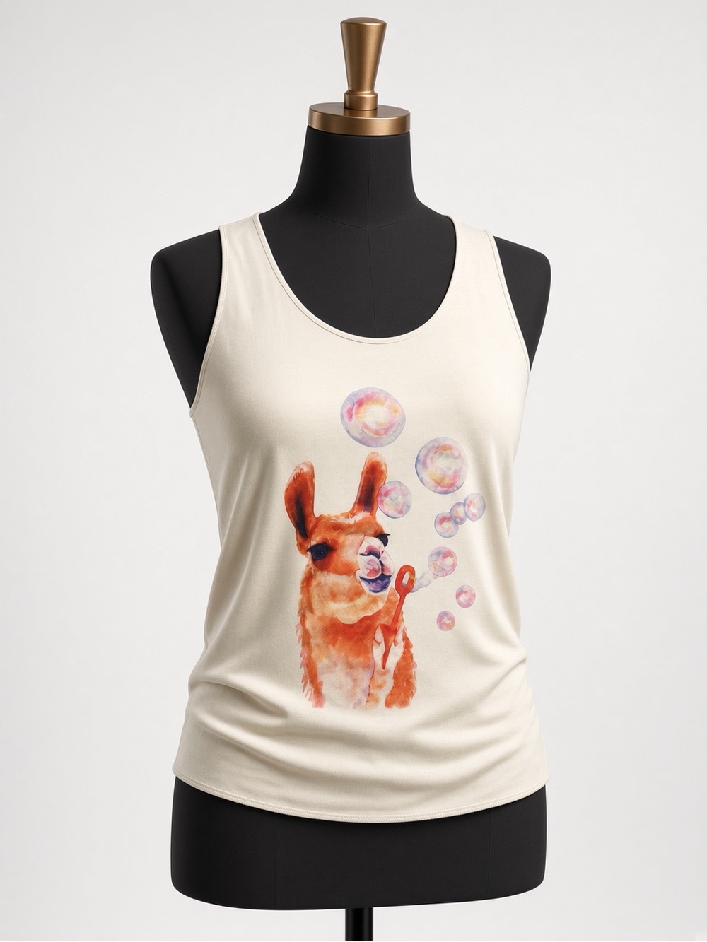 Cream Llama Bubble Graphic Tank Top - Brand: